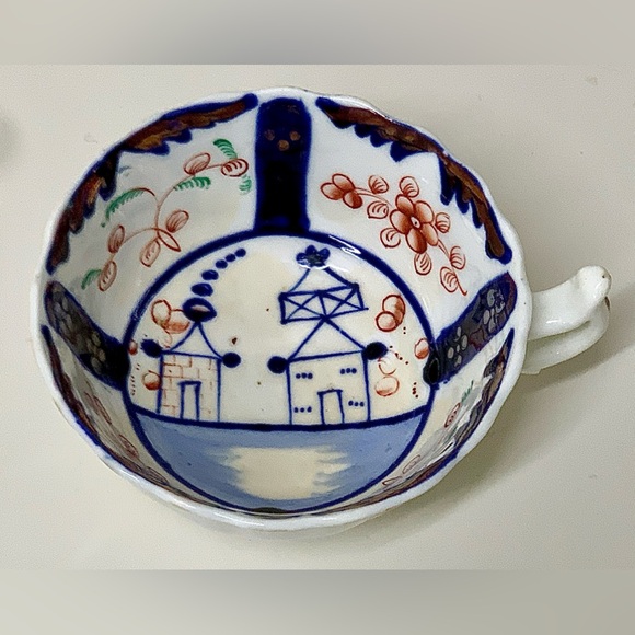 19th Century Antique Gaudy Welsh Village Pattern Hand Painted Luster Teacup Rare - Picture 12 of 16